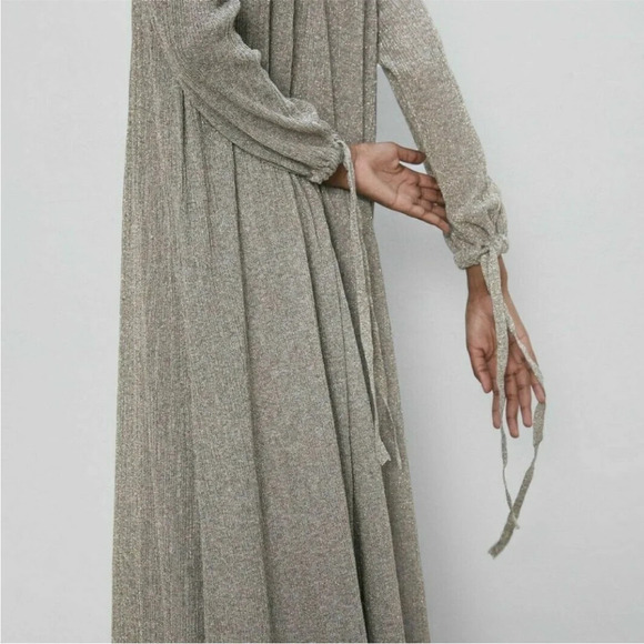 ZARA Dress with Metallic Thread silver long sleeve with slip size med NWT - Picture 4 of 15